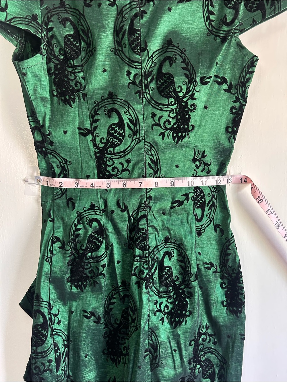 Voodoo Vixen Emerald Green Midi Dress with Black Flock Motif - Picture 5 of 6